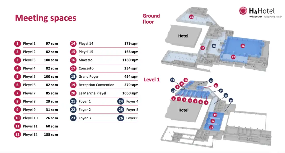 Meeting room plan from H4 Hotel Wyndham, Paris Pleyel