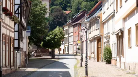 Altstadt von Friedrichroda mit Fachwerkhäusern.