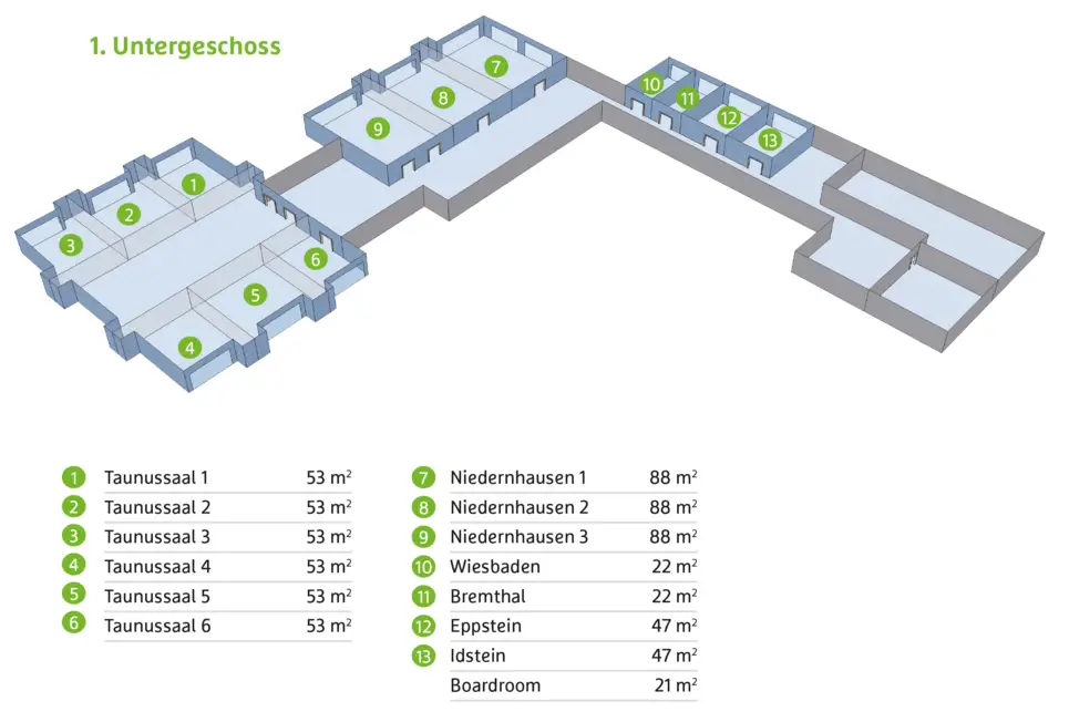 Location plan of the premises for meetings at the H+ Hotel Wiesbaden Niedernhausen - Official website