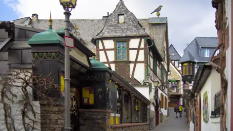 Alte Fachwerkhäuser in der Drosselgasse. in Rüdesheim