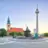 Neptunbrunnen in Berlin. Im Hintergrund steht der Fernsehturm und die St. Marienkirche