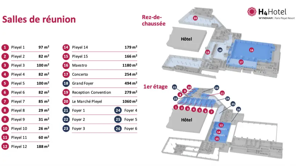 Plan des salles de réunion du H4 Hotel Wyndham, Paris Pleyel