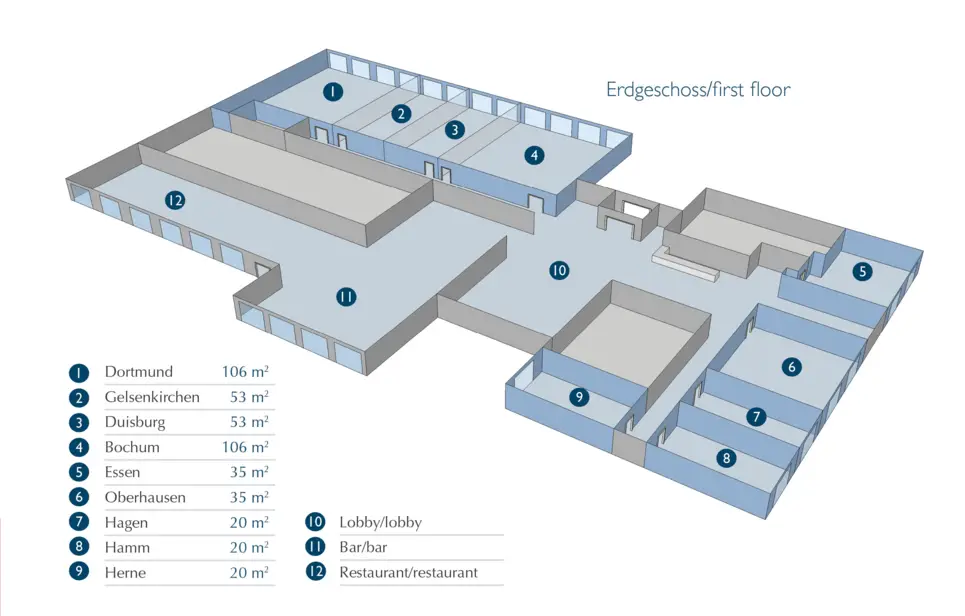 Lageplan der Räumlichkeiten für Seminare, Tagungen und Konferenzen im H+ Hotel Bochum