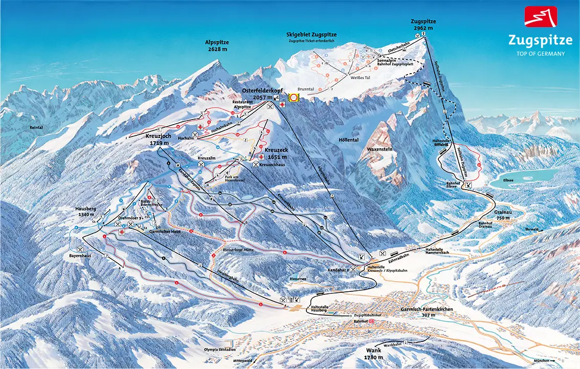 Zugspitze slope maps - Bayerische Zugspitzbahn Bergbahn AG