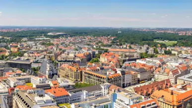 City centre from above in the sunshine