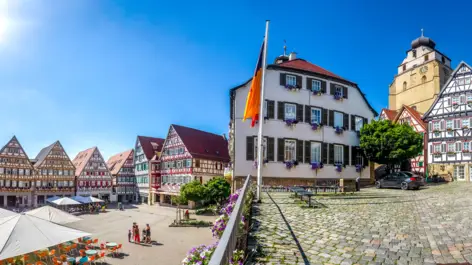 La chiesa collegiata di Herrenberg con case a graticcio - H+ Hotel Stuttgart Herrenberg