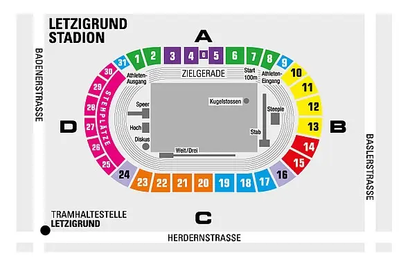 Stadionplan Letzigrund Zürich.